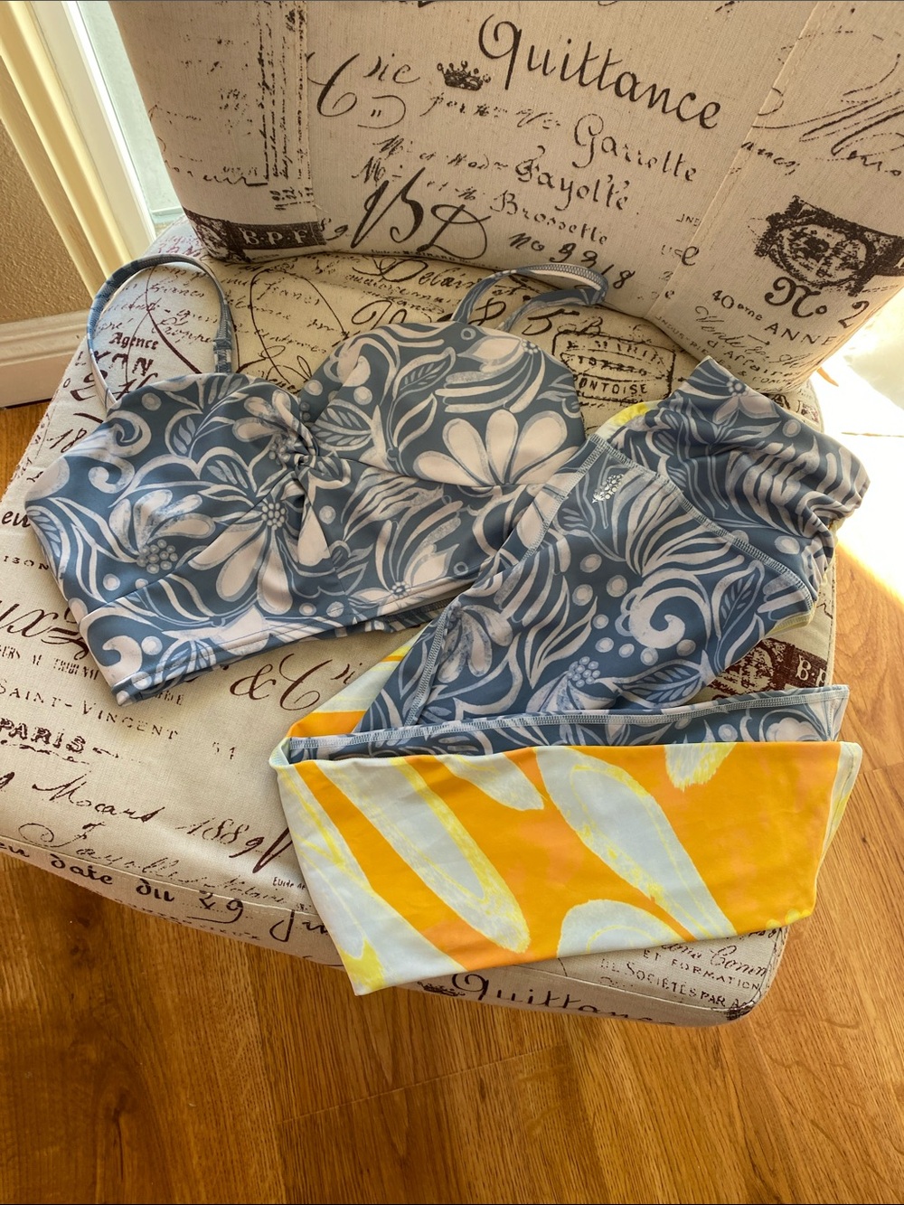 Free People Movement Blue Floral Bandeau Set with Yellow Accent